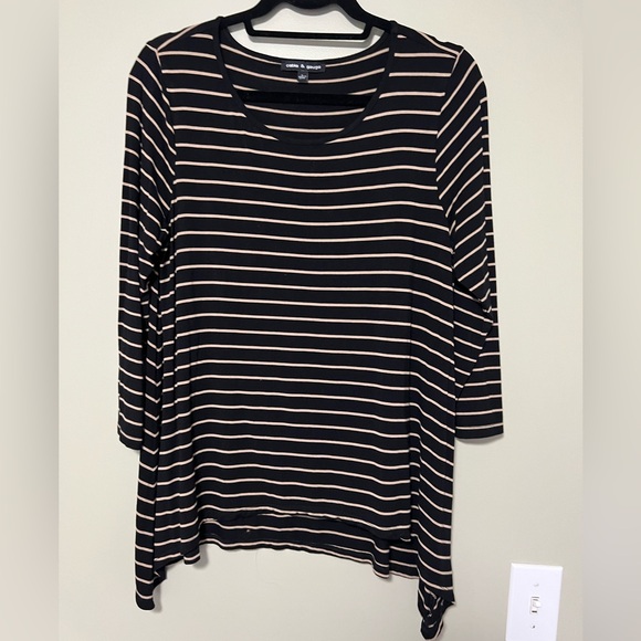 Cable & Gauge Tops - Cable & Gauge Black and Tan Striped Long Sleeve Top